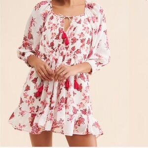 Free People Camella floral scoop neck blouson sleeve ruffled mini dress NWT